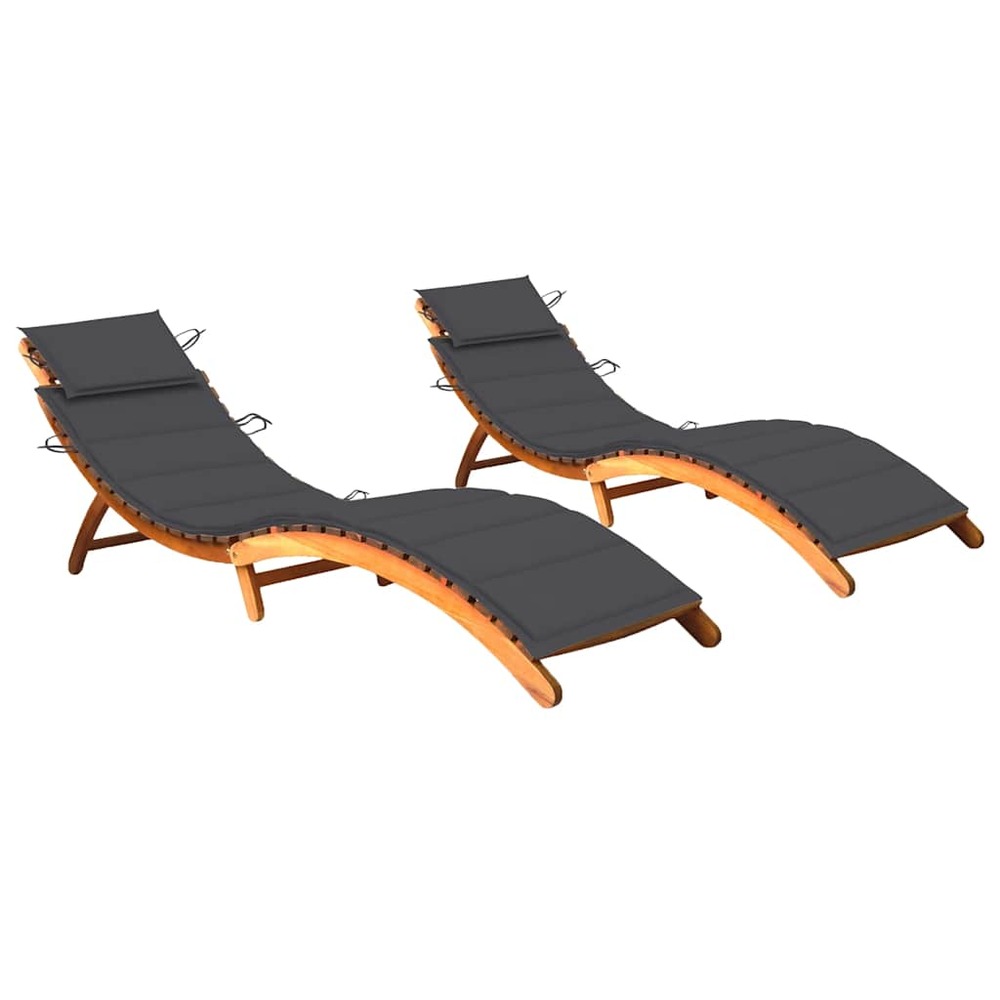 Chaises longues lot de 2 avec coussins bois d'acacia solide