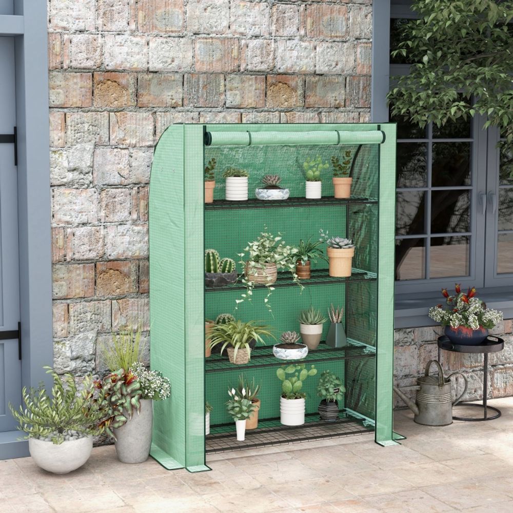 Mini serre de jardin 4 étages acier et pe vert 120 x 50 x 170 cm balcon porte enroulable - comfortxl outdoor living