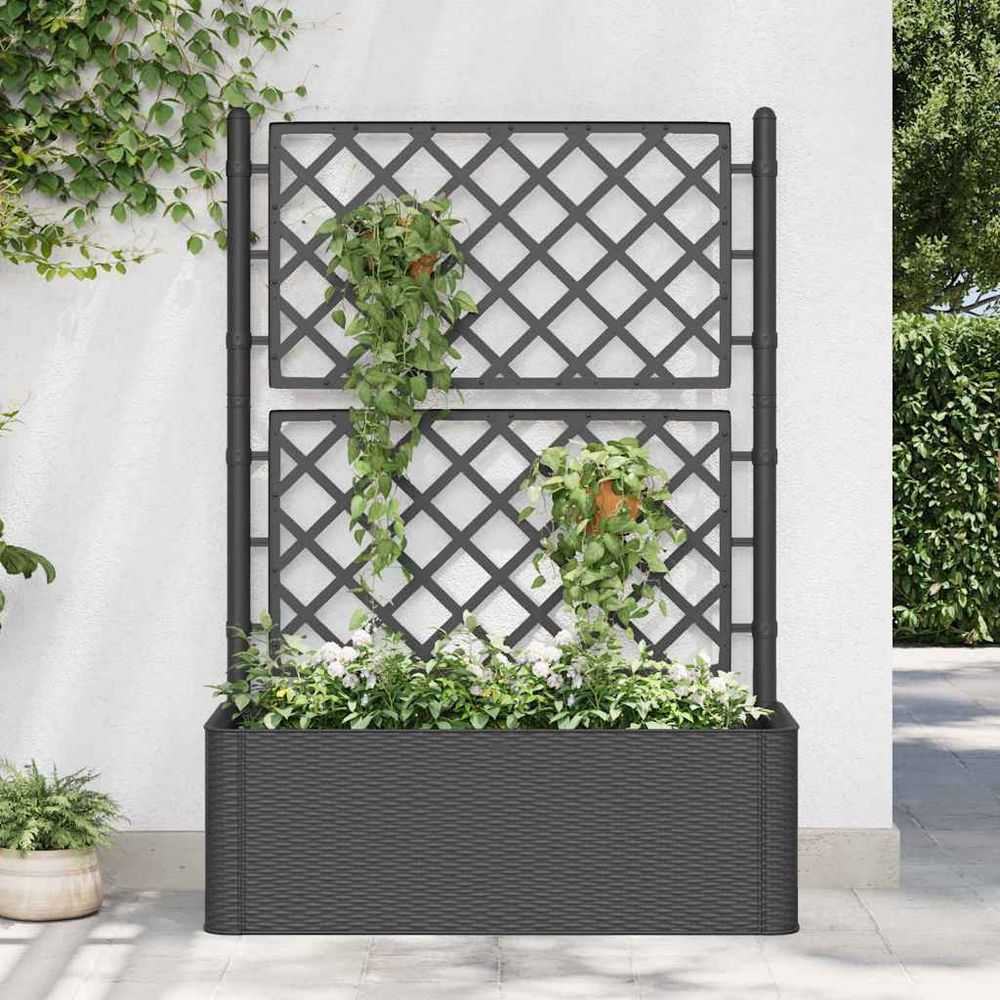 Grande jardinière 90l avec treillis et arrosage auto pour extérieur anthracite