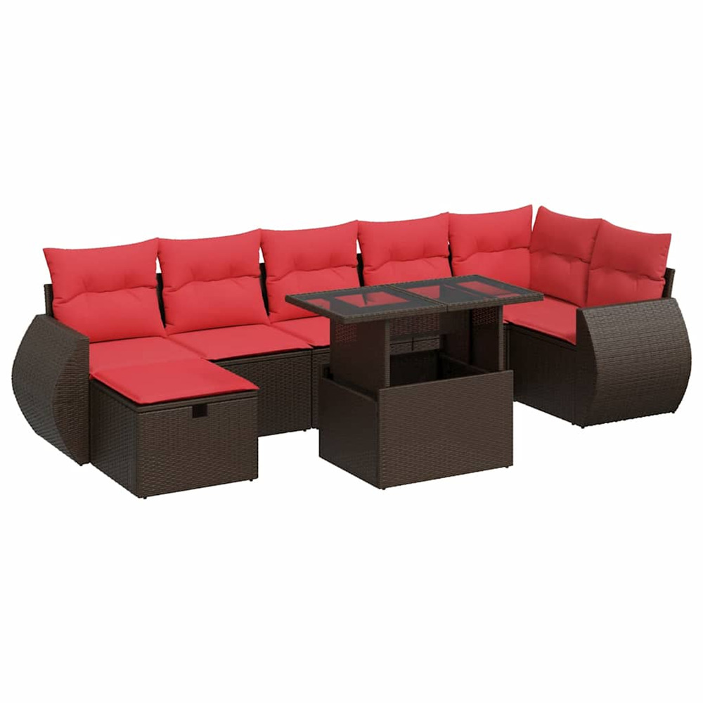 Salon de jardin avec coussins 8 pcs marron résine tressée acacia