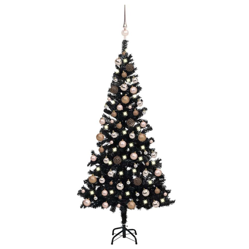 Arbre de noël artificiel pré-éclairé et boules noir 150 cm pvc