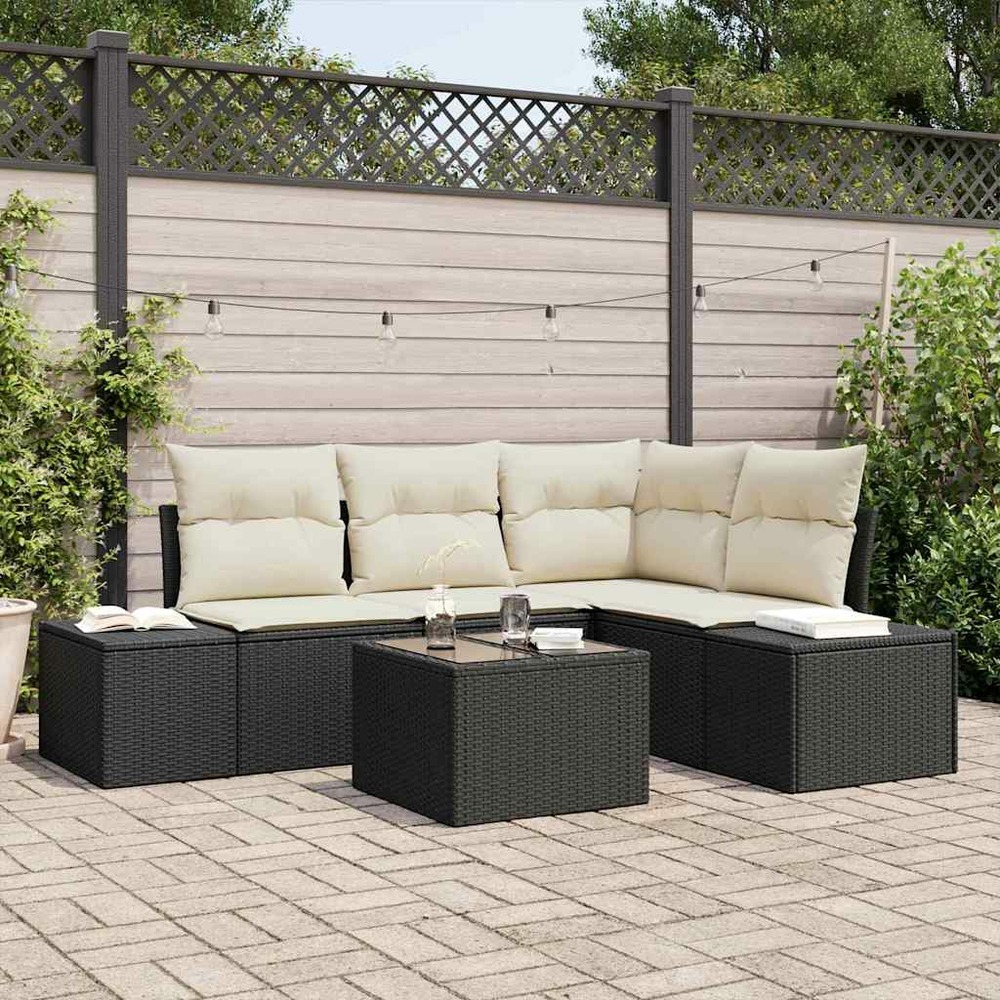 Ensemble de canapé de jardin 5 pcs noir polyrotin