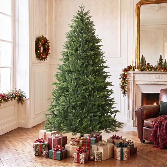 Sapin de noël artificiel en pe et bois de pin vert 210 cm