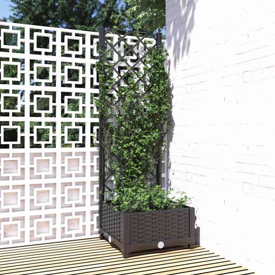 Jardinière avec treillis pp pour balcon et terrasse noir 40x121,5cm