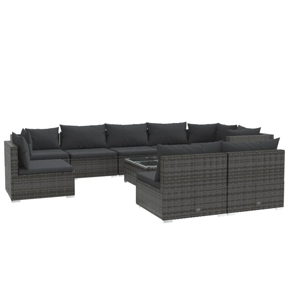 Salon de jardin 10 pcs avec coussins résine tressée gris