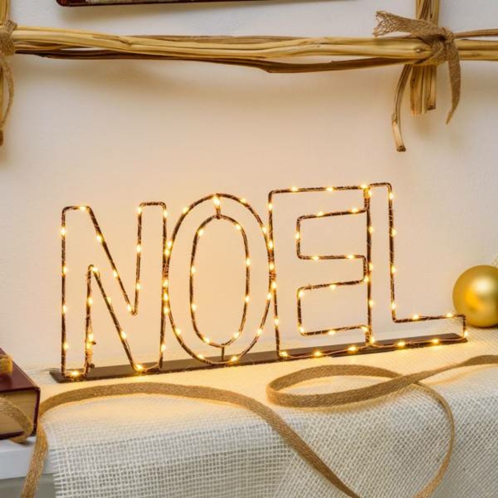 Mot lumineux noel métal fil cuivre microled blanc chaud ip44 lotti