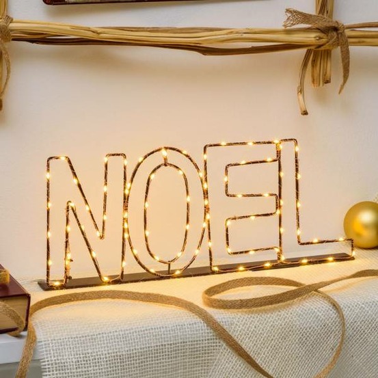 Mot lumineux noel métal fil cuivre microled blanc chaud ip44 lotti