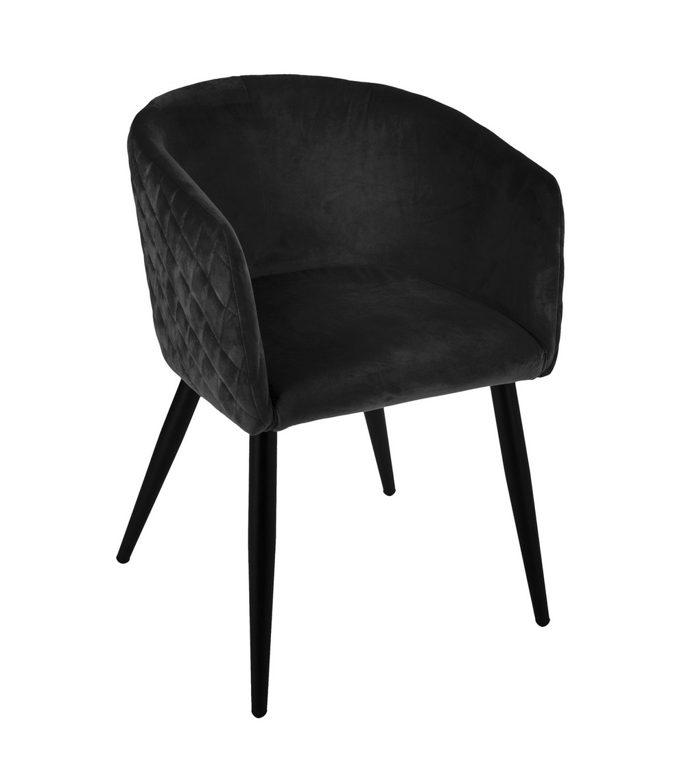 Chaise fauteuil de table en velours noir et pieds en métal noir