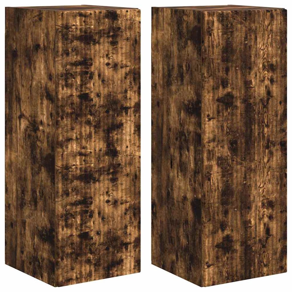 Meuble tv mural 2 pc chêne fumé bois d'ingénierie