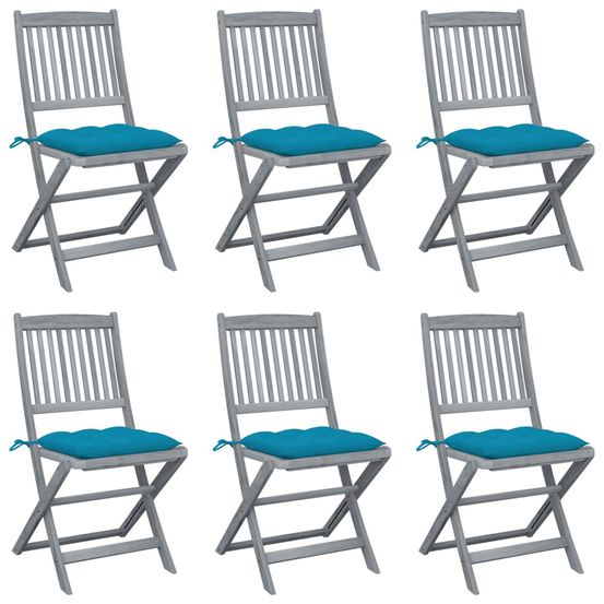 Chaises pliantes 6 pièces avec coussins en bois d'acacia massif