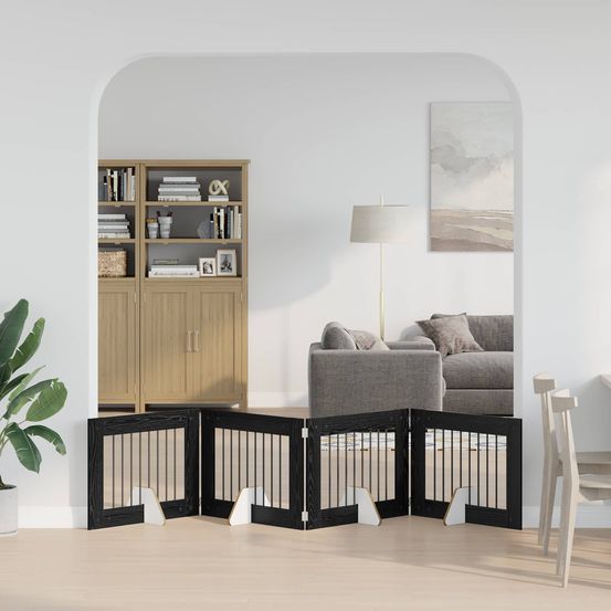 Barrière sécurité chien bois intérieur pliable 321x60cm chêne noir