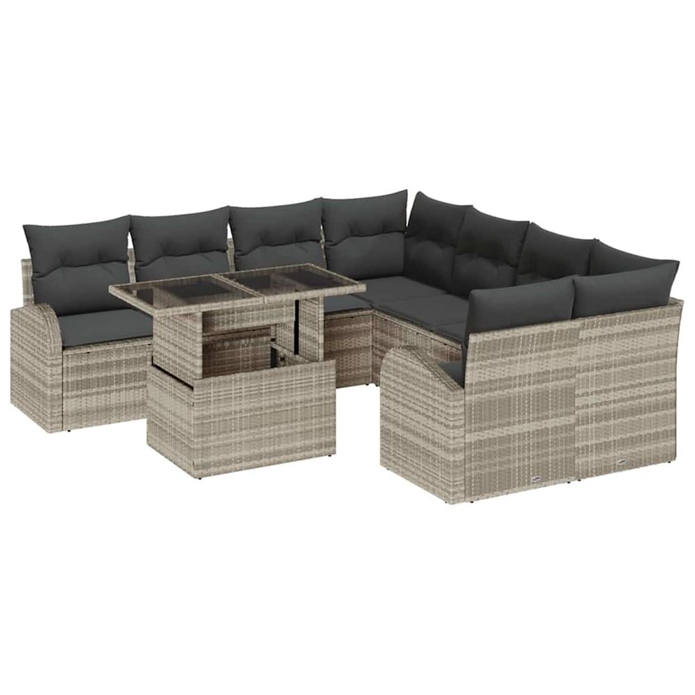Ensemble de canapé de jardin 9 pièces gris clair poly rattan