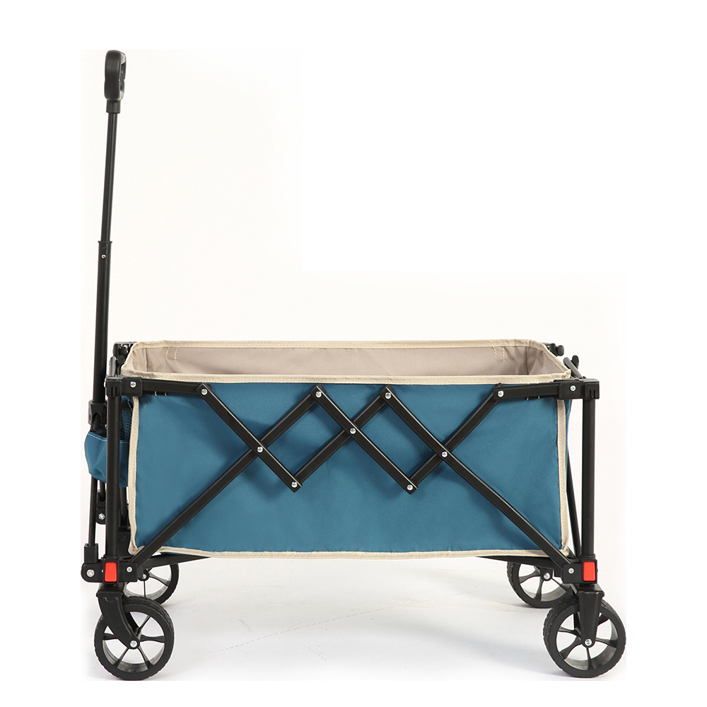 Chariot pliable jardin, roues tout-terrain, poignée réglable, bleu