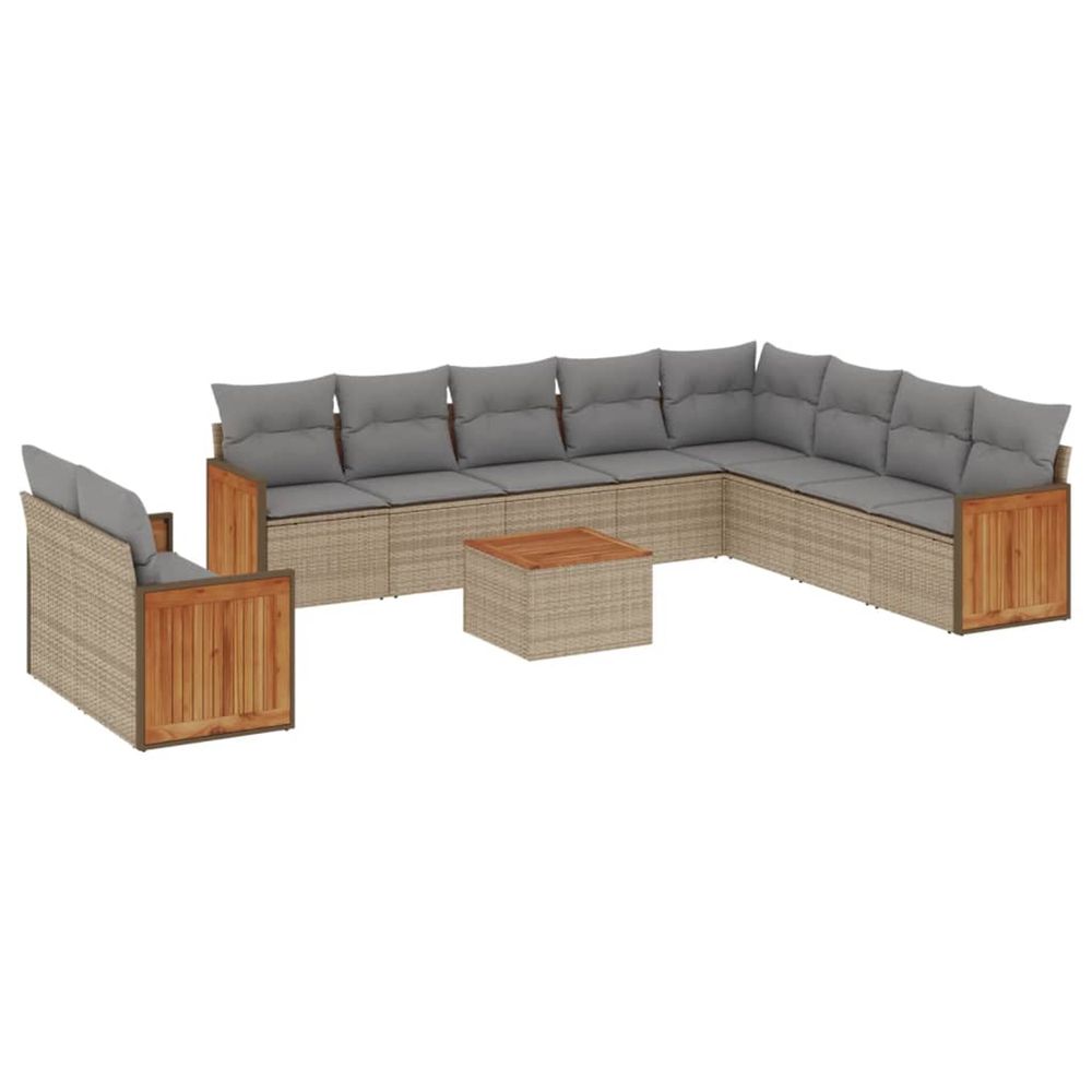 Salon de jardin 11 pcs avec coussins beige résine tressée