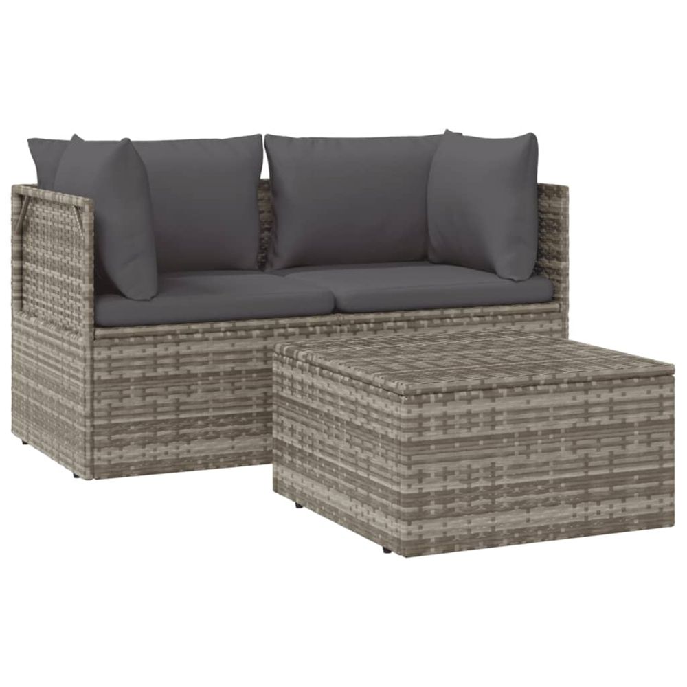 Salon de jardin 3 pcs avec coussins gris résine tressée