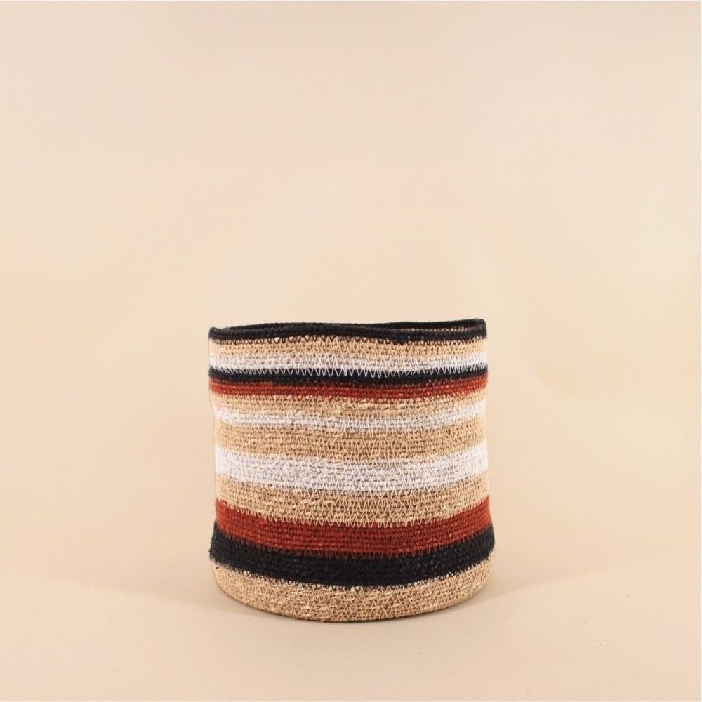 Panier rayé beige, marron en herbes marines 23x21cm