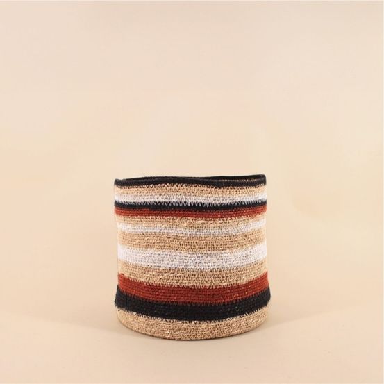 Panier rayé beige, marron en herbes marines 23x21cm
