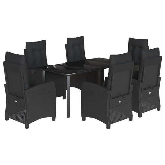 Ensemble à manger de jardin coussins 7pcs noir résine tressée