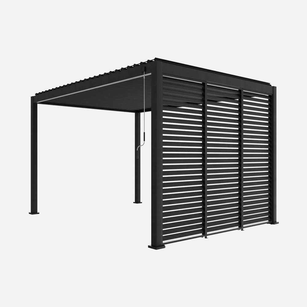Pergola bioclimatique 4x3m + 3 persiennes 100cm pour le côté de 3m