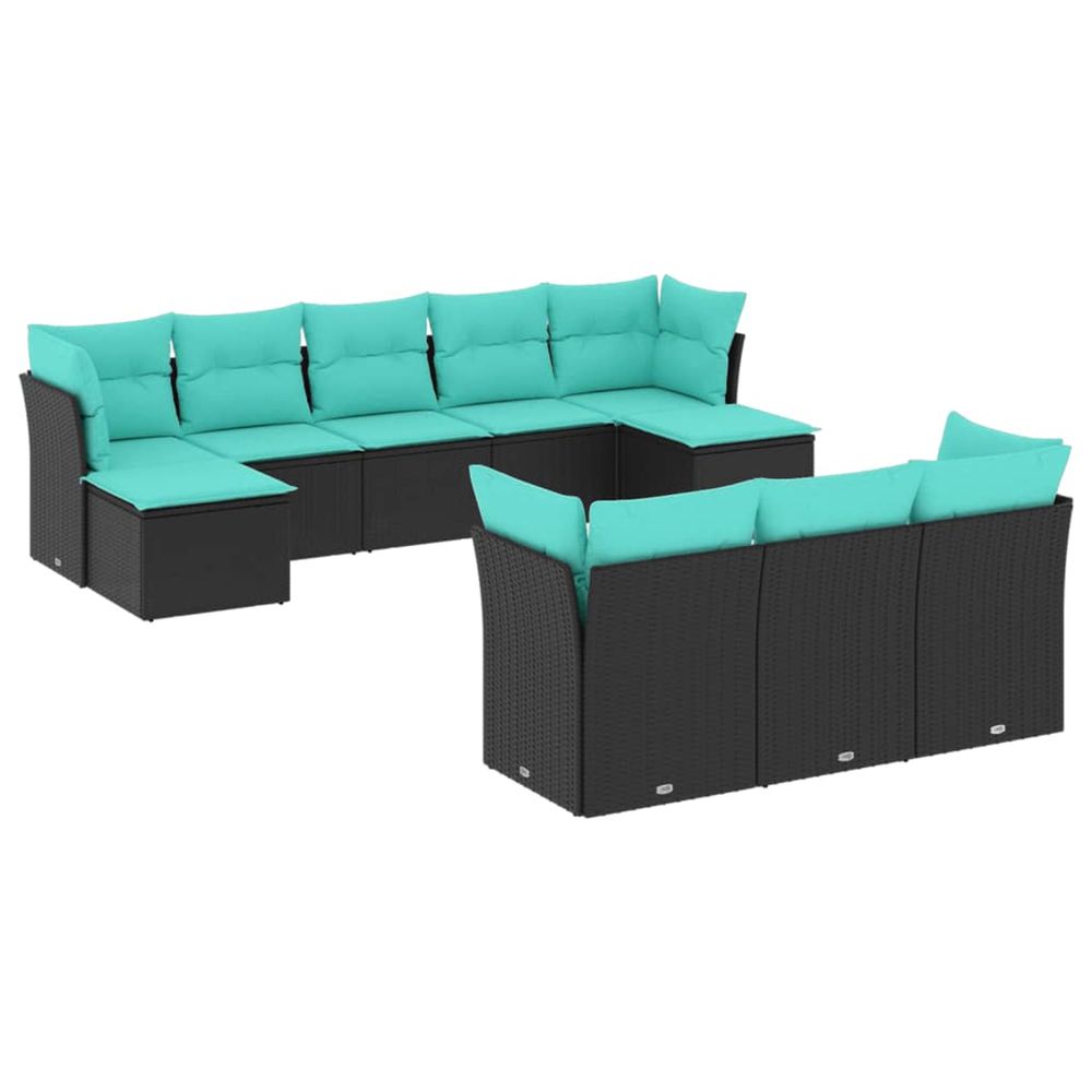 Salon de jardin 10 pcs avec coussins noir résine tressée