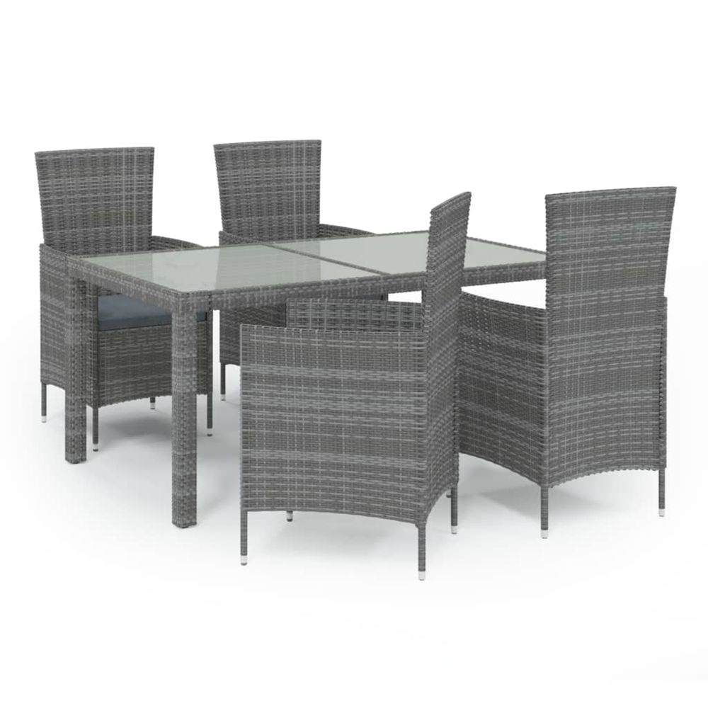 Ensemble à manger d'extérieur 5pcs coussins résine tressée gris