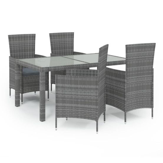 Ensemble à manger d'extérieur 5pcs coussins résine tressée gris