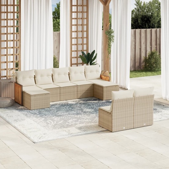 Salon de jardin avec coussins 9 pcs beige résine tressée