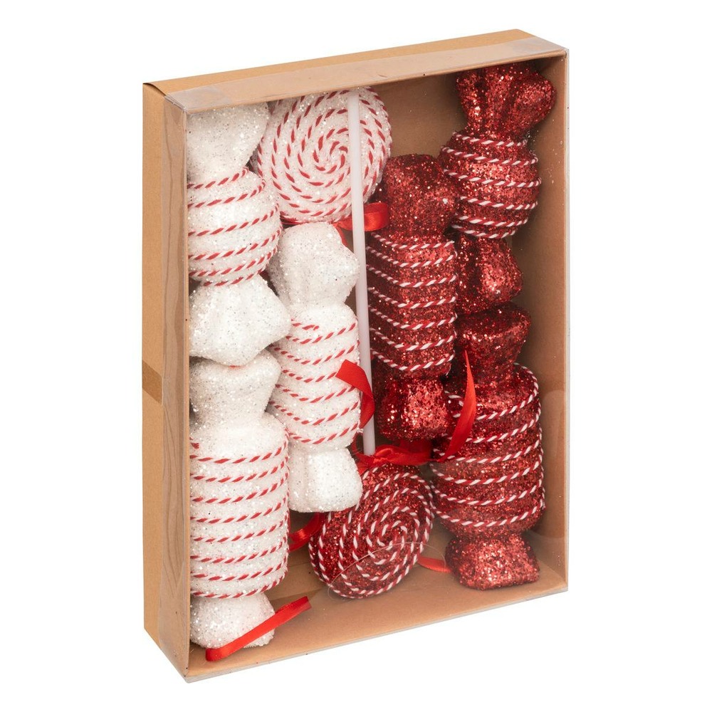 Lot de 8 sujets bonbon polystyrène h.max 30cm rouge et blanc