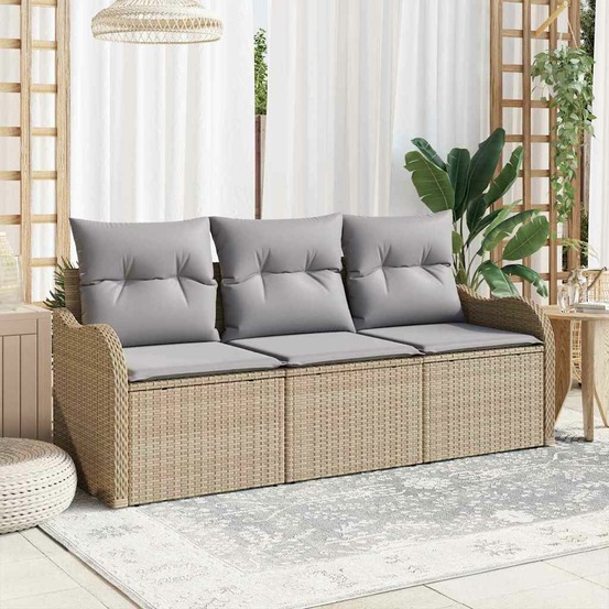 Ensemble de canapé de jardin avec coussin 3 pcs beige polyrotin