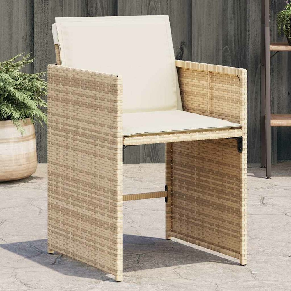 Chaises de jardin avec coussins lot de 4 beige résine tressée