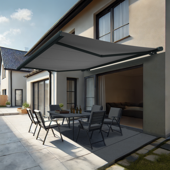 Store banne coffre yukon (motorisé à télécommande + manœuvre de secours - gris clair - gris anthracite - 3,00 x 2,00m)