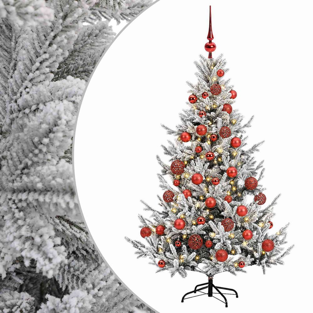 Sapin de noël artificiel avec boules 150 cm 150 led blanc chaud