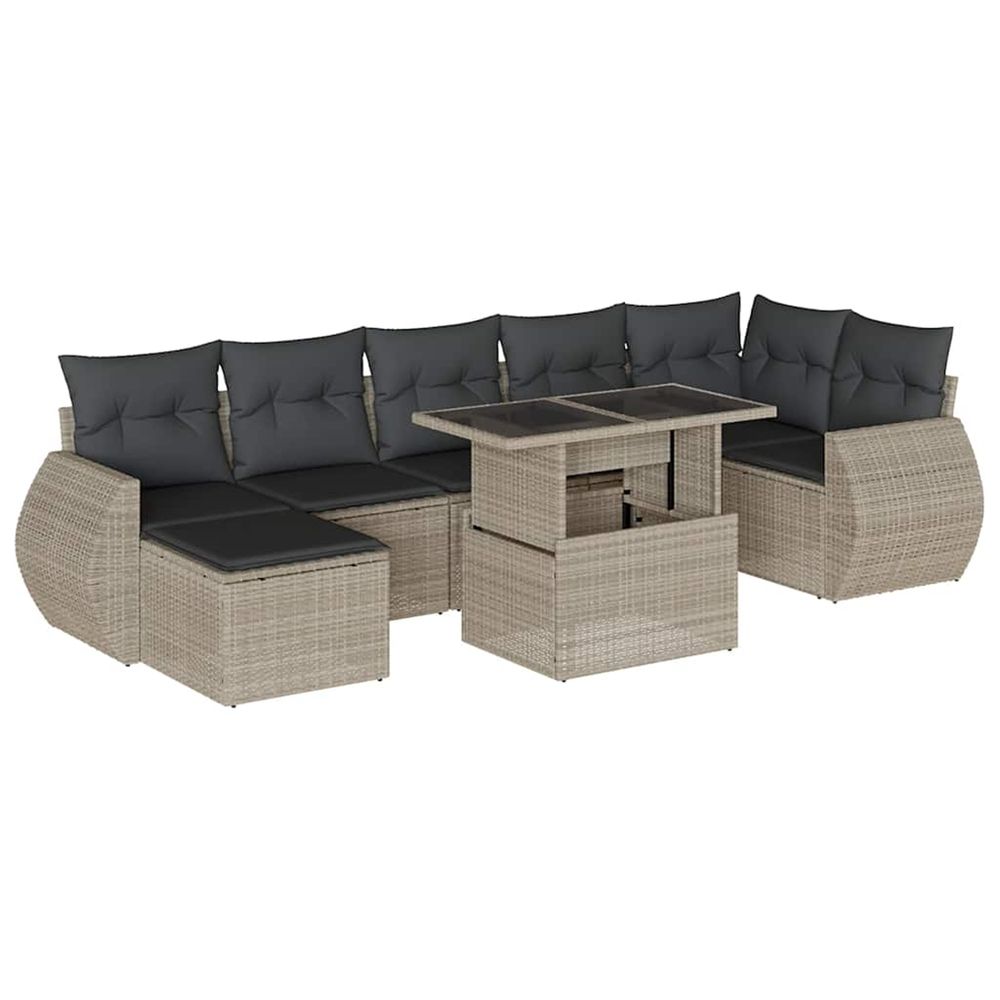 Salon de jardin 8 pcs avec coussins gris clair résine tressée