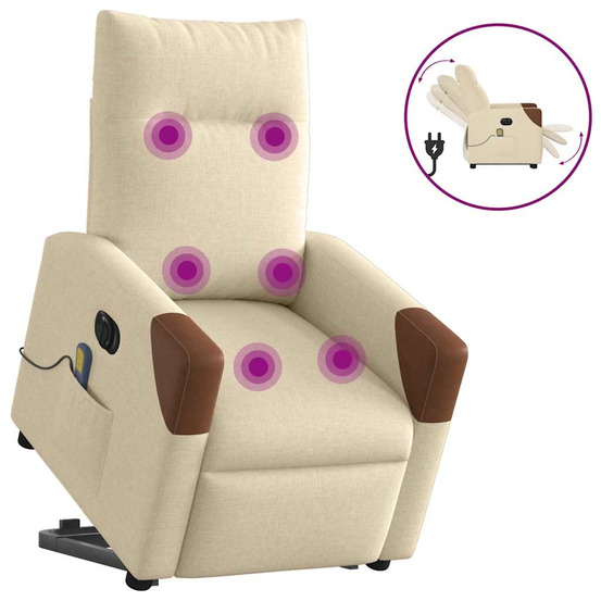 Fauteuil inclinable de massage électrique crème tissu