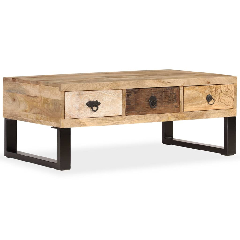 Table basse avec 3 tiroirs bois de manguier massif 90x50x35 cm
