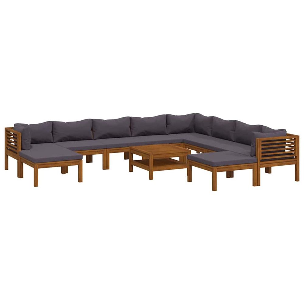 Salon de jardin 11 pcs avec coussin bois d'acacia solide