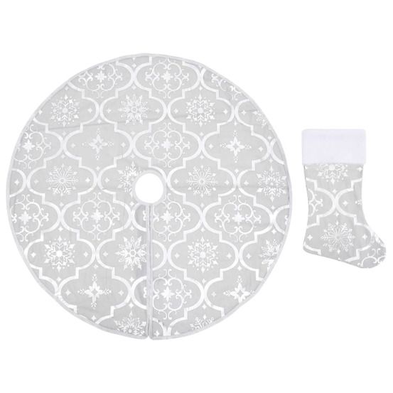Jupe de sapin de noël de luxe avec chaussette blanc 122cm tissu