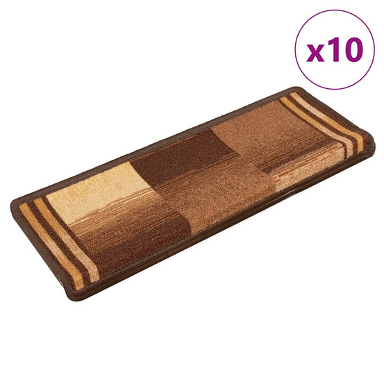 Tapis d'escalier autoadhésifs 10 pcs 65x21x4 cm marron