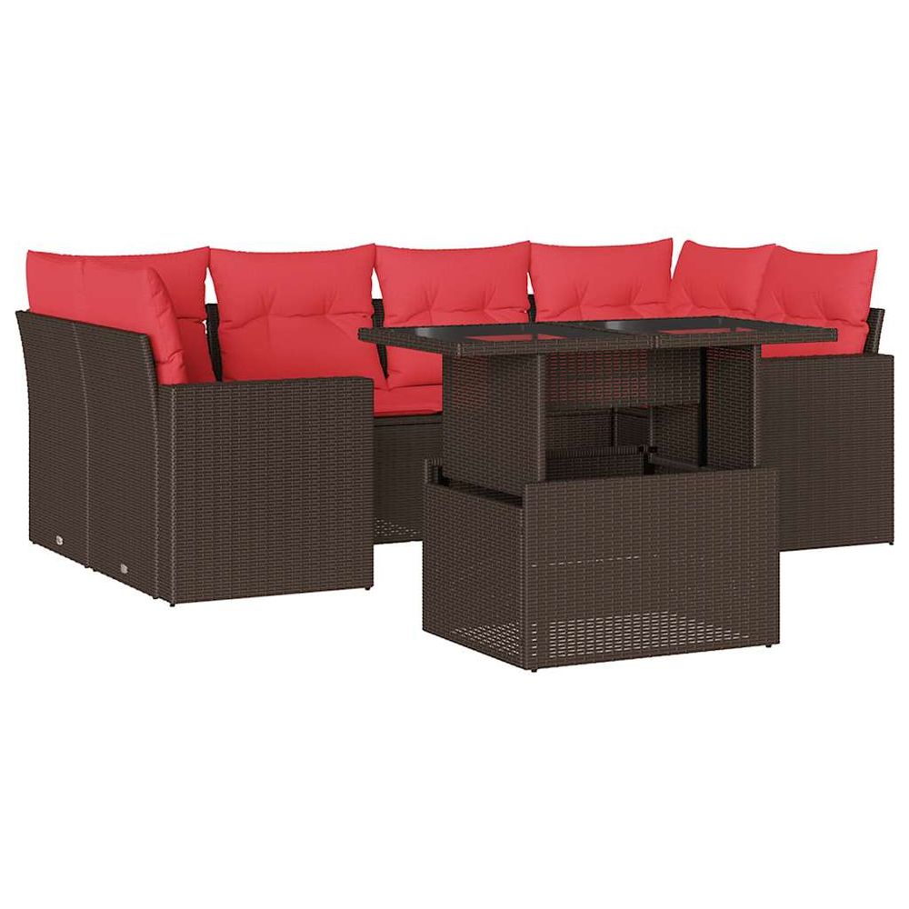 Ensemble de canapé de jardin 7 pcs avec coussins marron