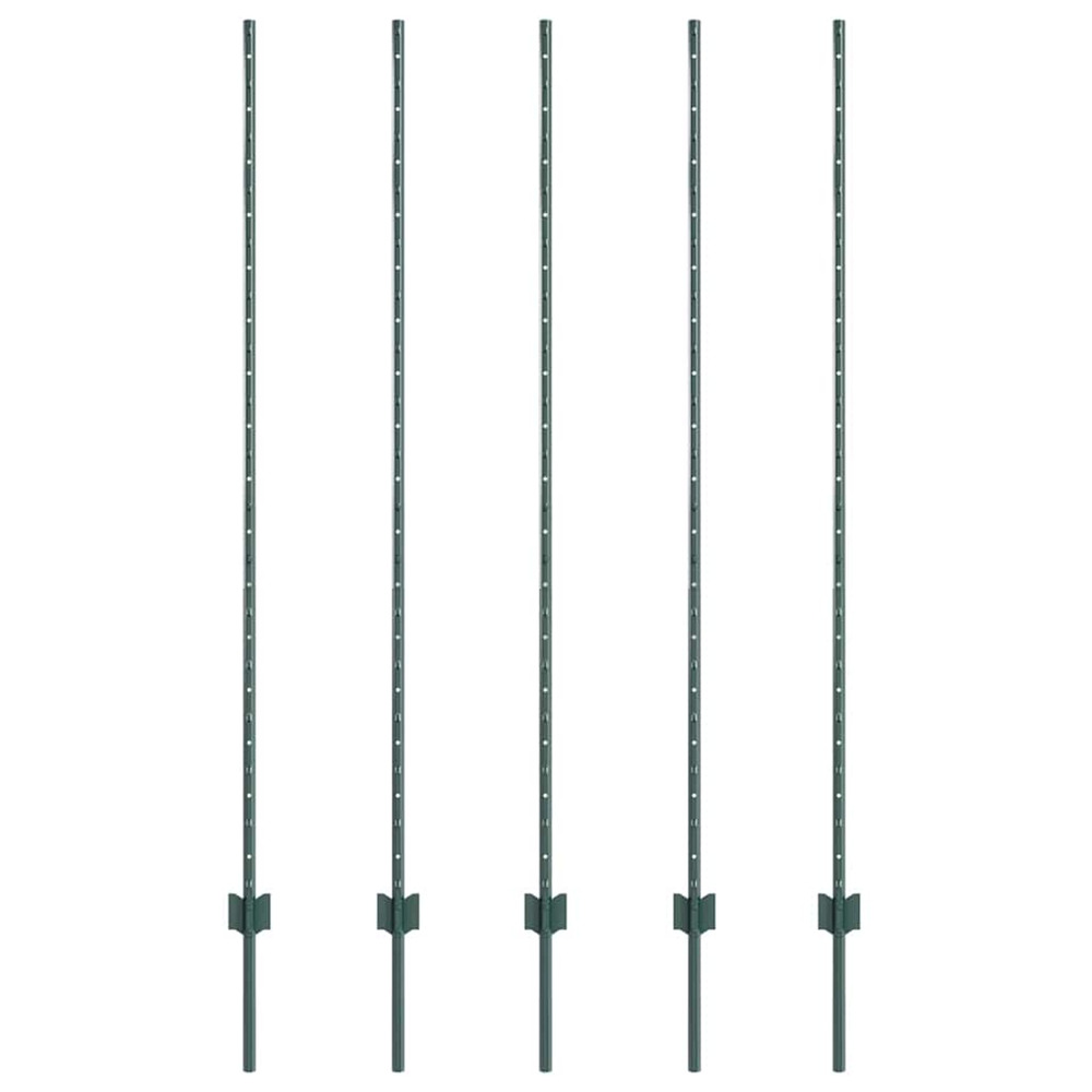 Poteau de clôture. 5 pcs vert 150 cm acier