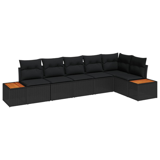 Ensemble de canapé de jardin avec coussin 6 pcs noir polyrotin