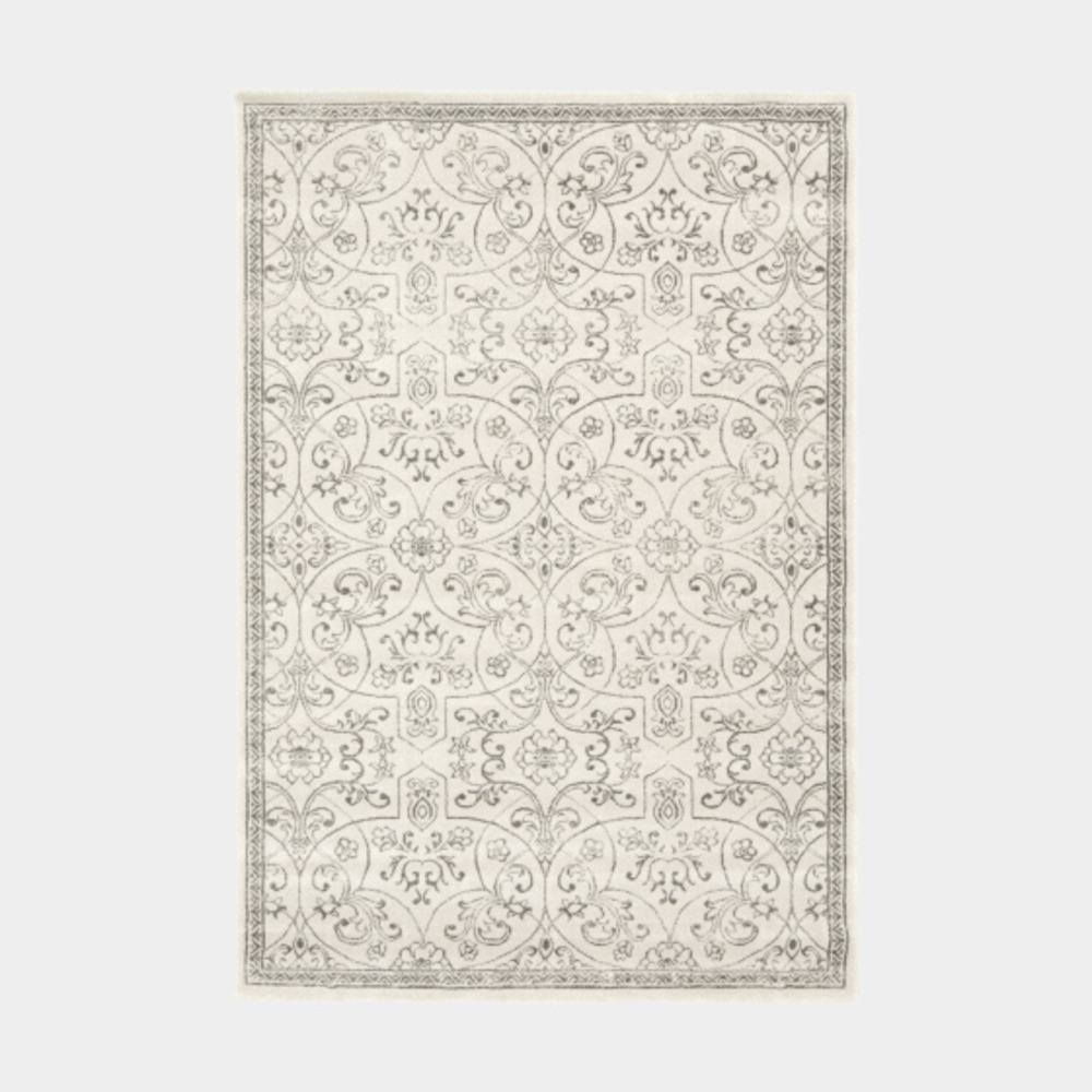 Tapis à motif floral oriental - arabesque - écru - 120 x 170 cm