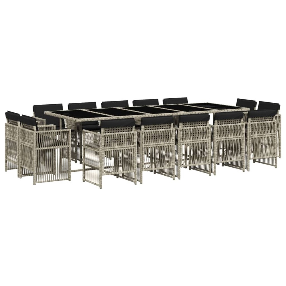 Ensemble à manger de jardin et coussins 15 pcs gris clair rotin