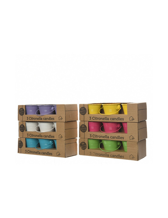 Pack de 3 bougies citronelle 45g ø5x6,5cm couleurs assortits