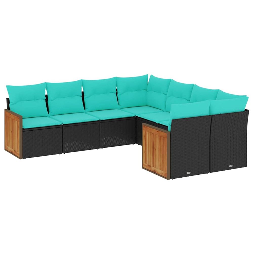 Salon de jardin 8 pcs avec coussins noir résine tressée
