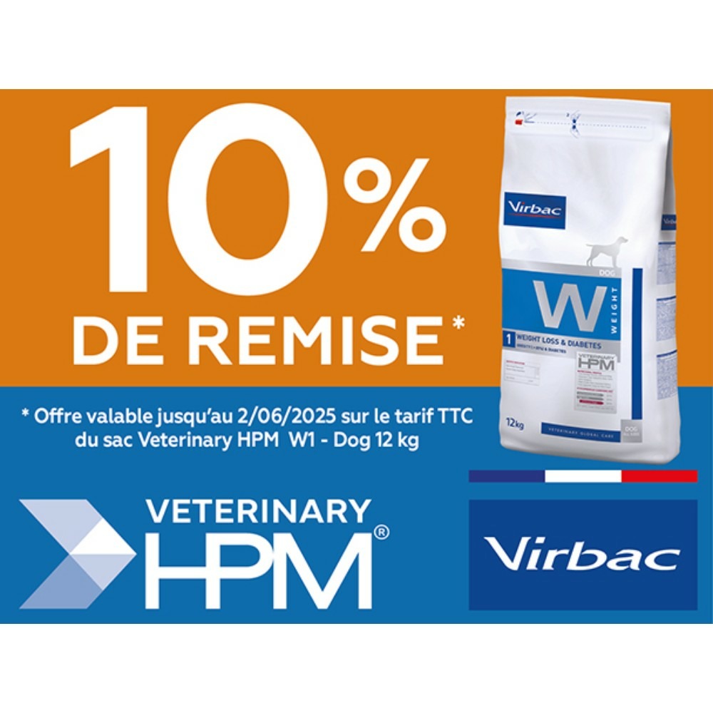 Croquettes chien veterinary hpm dog w1 weight loss & diabete - virbac 12 kg