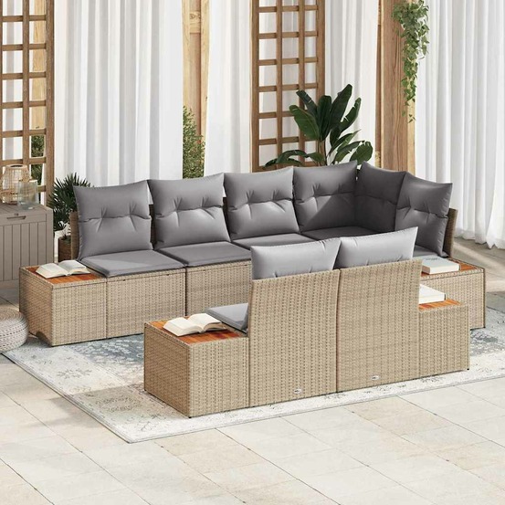 Ensemble de canapé de jardin avec coussin 7 pcs beige polyrotin