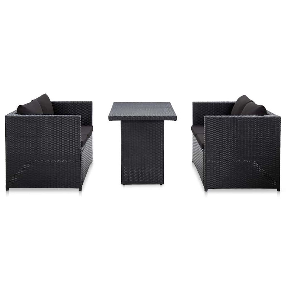 Salon de jardin 3 pcs avec coussins résine tressée noir