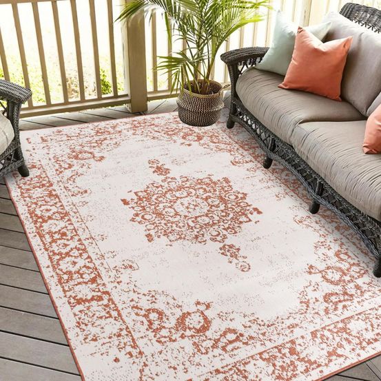 Tapis extérieur, kilim reversible 240x340 lyn2 au reversible orange et crème