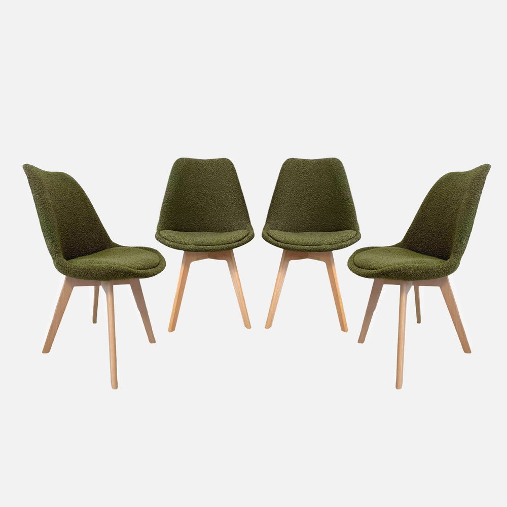 Lot de 4 chaises scandinaves revêtement bouclette texturée, pieds bois de hêtre - nils